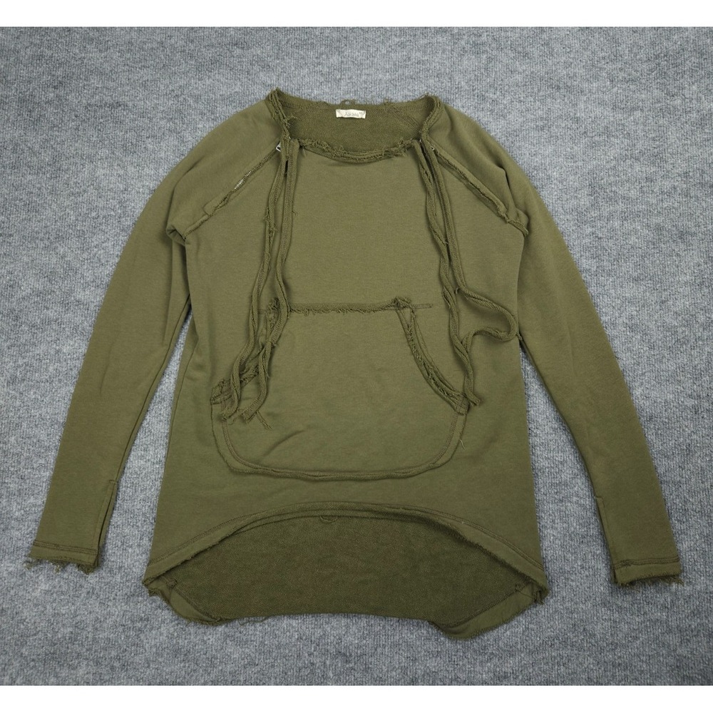 Aakasha Tunic Top Women's XS Green Drawstring Distressed Peasant Zippers